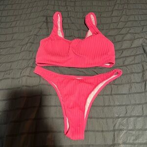 SHEIN Pink Ribbed Bikini Set